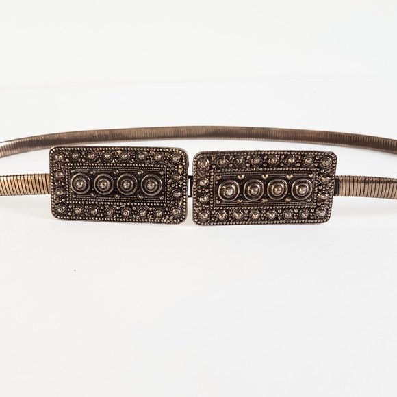 1980s Vintage Bronze Metal Skinny Belt Size 25" Bronze Gold Elegant Belt - Picture 4 of 10